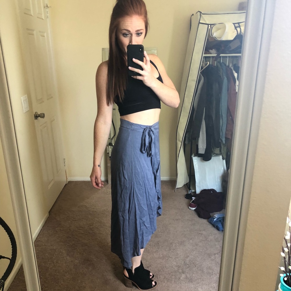 Honey Punch High Low Midi Wrap Skirt